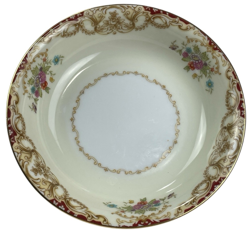 Noritake N234 Fruit Dessert Bowl 5.25" Red Gold Floral M-in-Wreath Japan‎